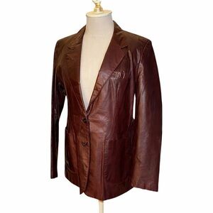 Vintage Brown Leather Blazer Coat Juniors 13/14 Y2K Minimalist Moto Prep